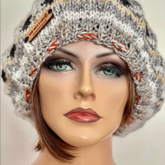 Hand Knits 2 Love Slouch Hat Beanie Adjustable Fit Fair-isle Designer Fashion main image 2